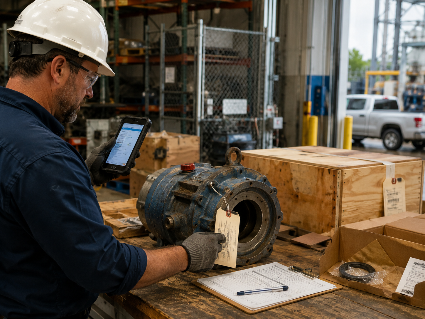 Industrial component prepared for external repair