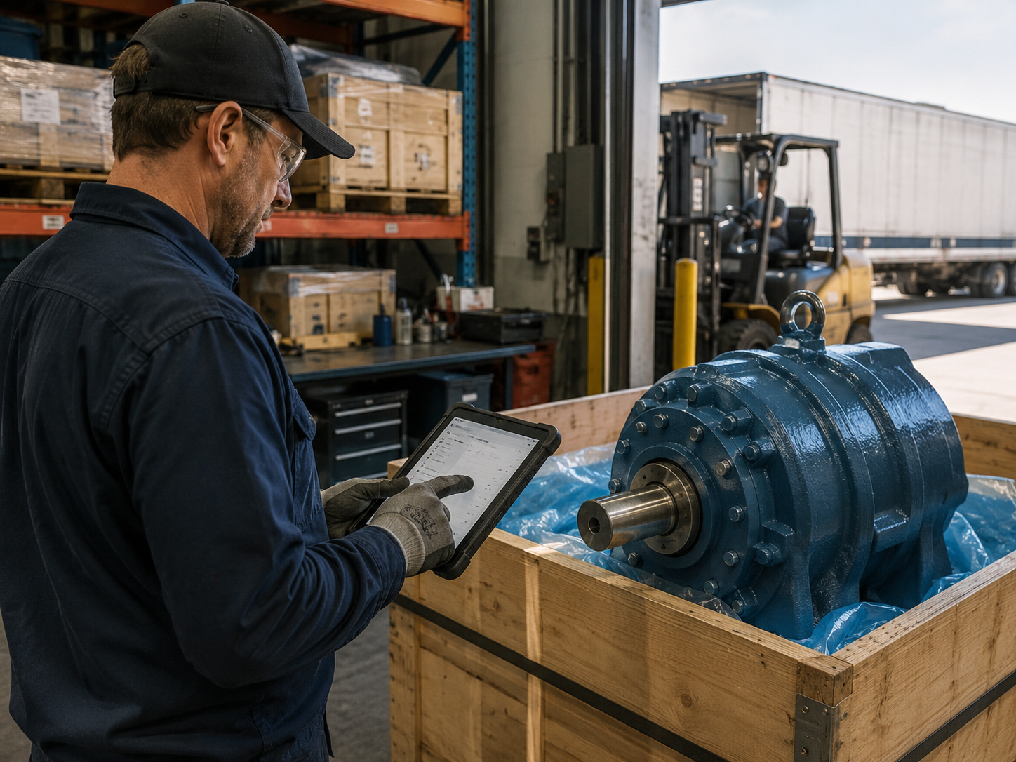 Repaired industrial component arriving at receiving