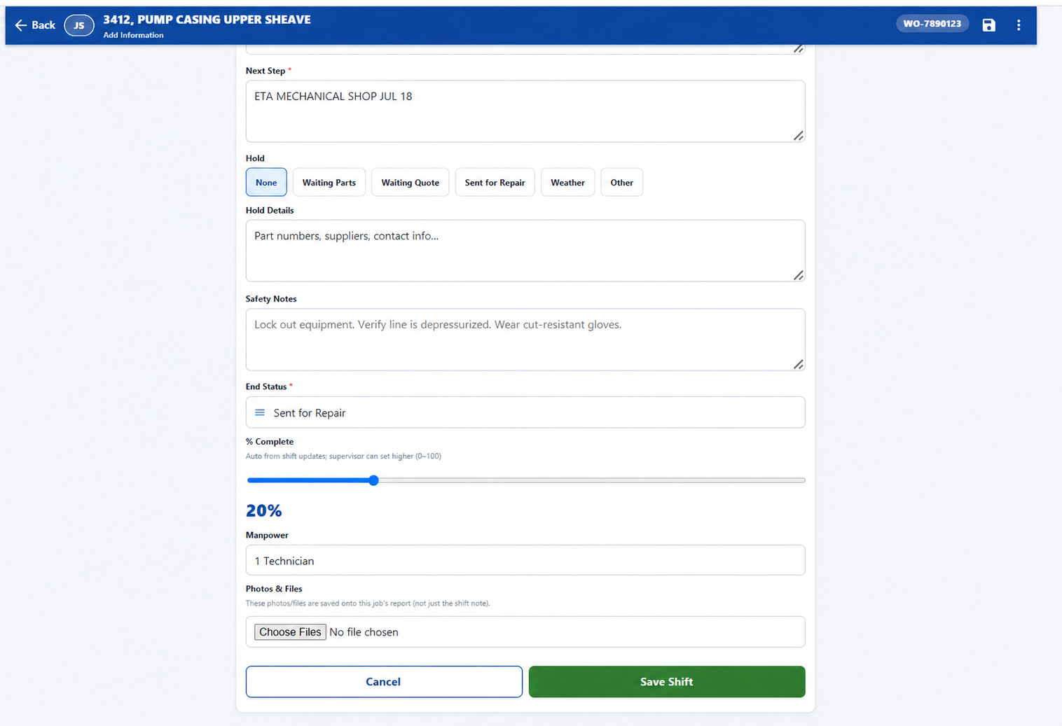 Shift Update software screen